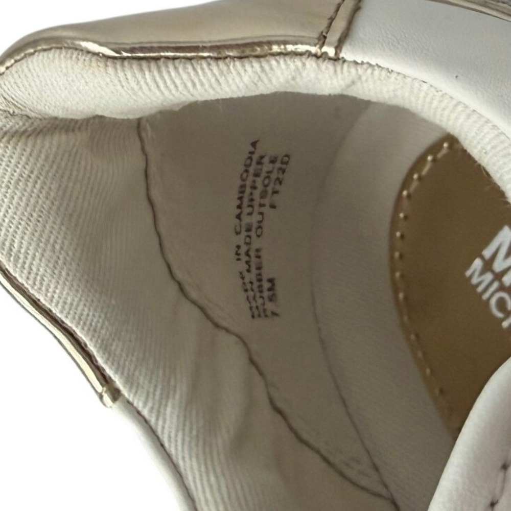 Michael Kors Maddy Mixed Media Sneakers Vanilla Gold Logo Monogram 7.5M NWOB - Picture 7 of 9